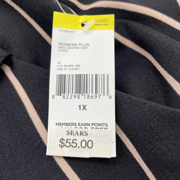 NEW Simply Emma Plus Size Gaucho Wide Leg Crop Pants Black Taupe Stripe Belted - Picture 10 of 10